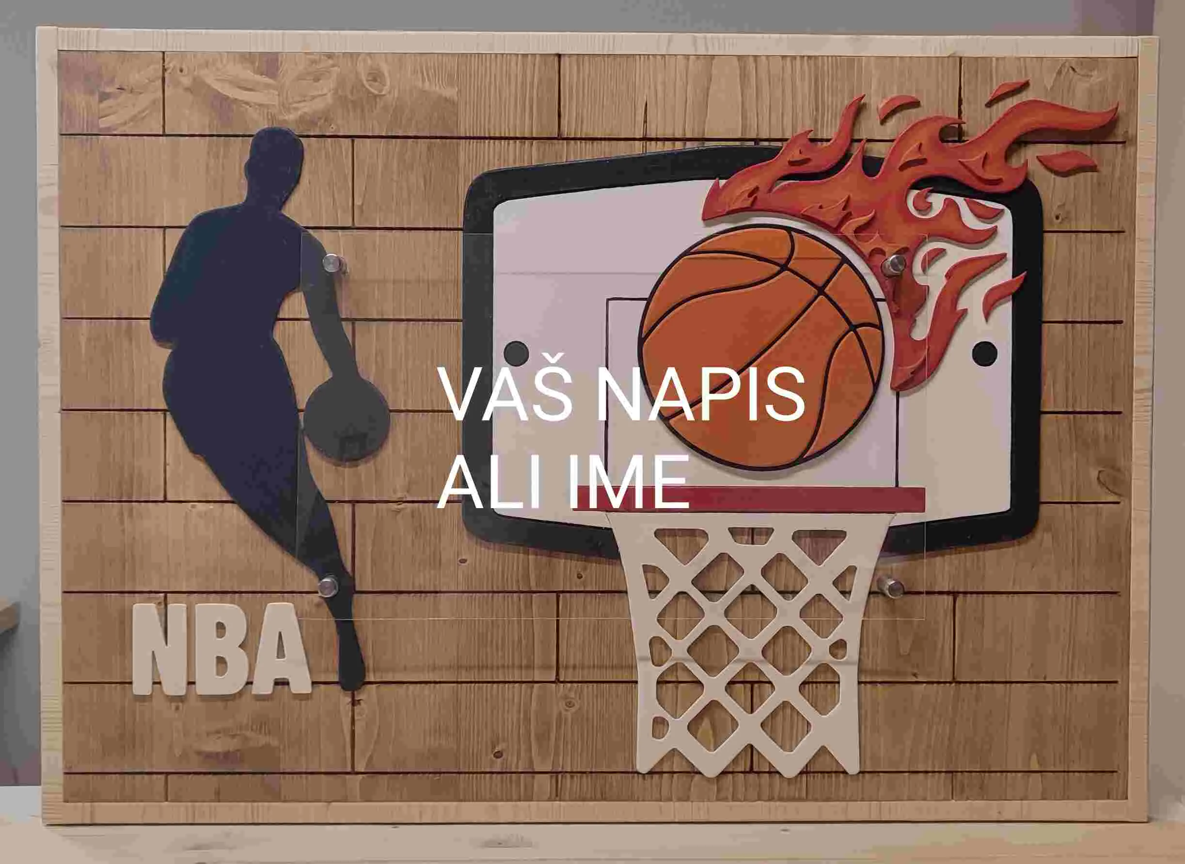 WOODEN WALL DECOR BASKETBALL